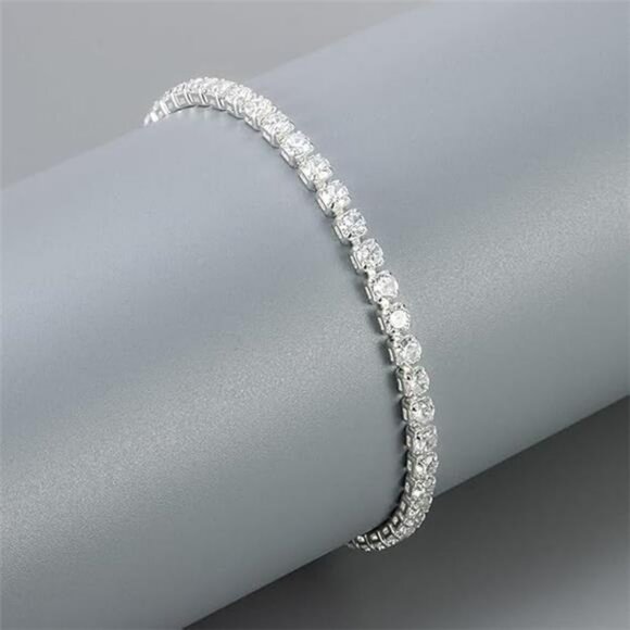 Silver Tennis Necklace Bracelet Earrings Set Wedding Jewelry Bridesmaid Prom Gif - Picture 6 of 7